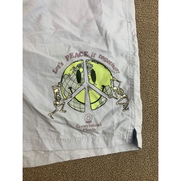 Coney Island Picnic LET'S PEACE IT TOGETHER Nylon Blue Shorts - Size Large - Picture 8 of 10